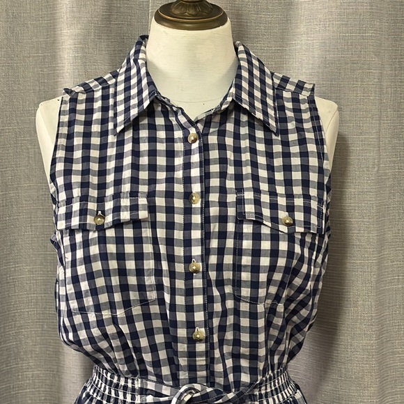 NWT Summer Vibes Dress-S-Cotton-Blue & White Gingham Print-Elastic Waist-Buttons - Picture 5 of 14